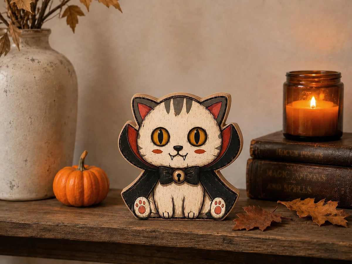 Halloween Black Cat Wooden Block, Vintage Folk Art Cat Shelf Decor, Spooky Witchy Tabletop Display, Rustic Halloween Decoration, Cat Lover Gift
