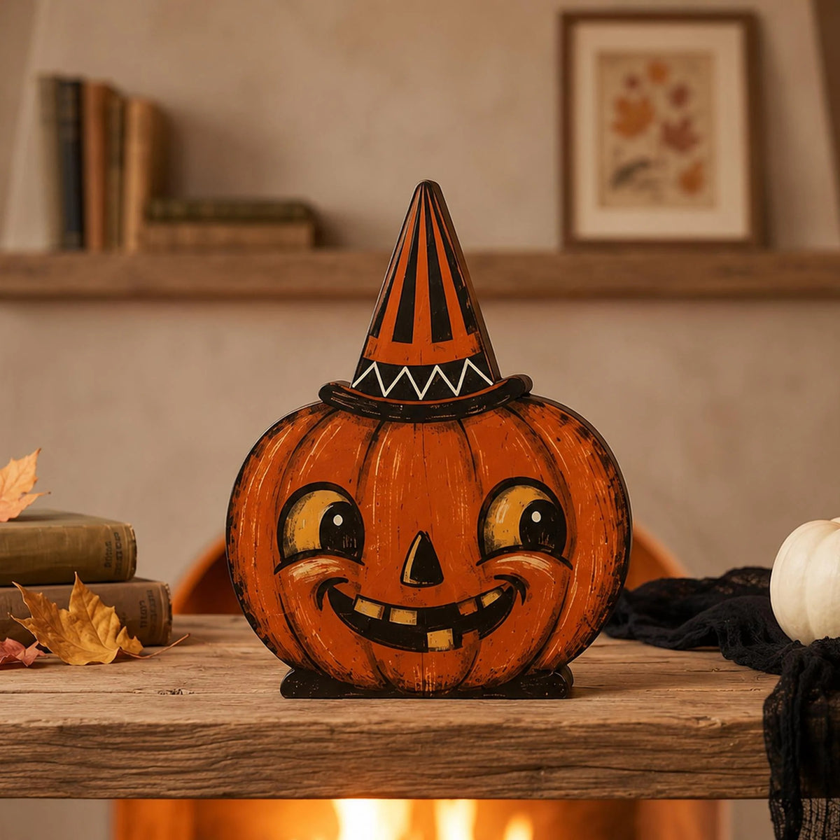 Vintage Halloween Wooden Blocks, Cute Spooky Shelf Decor, Rustic Fall Tabletop Ornaments, Retro Halloween Home Decoration, Seasonal Gift