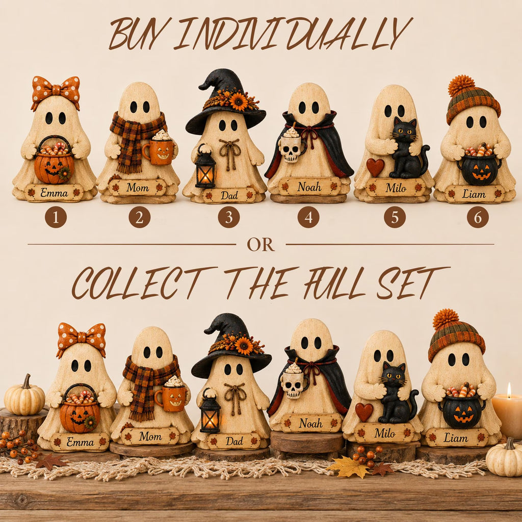 Personalized Halloween Ghost Wooden Block, Custom Name Ghost Figurine, Cute Fall Pumpkin Decor, Spooky Family Gift