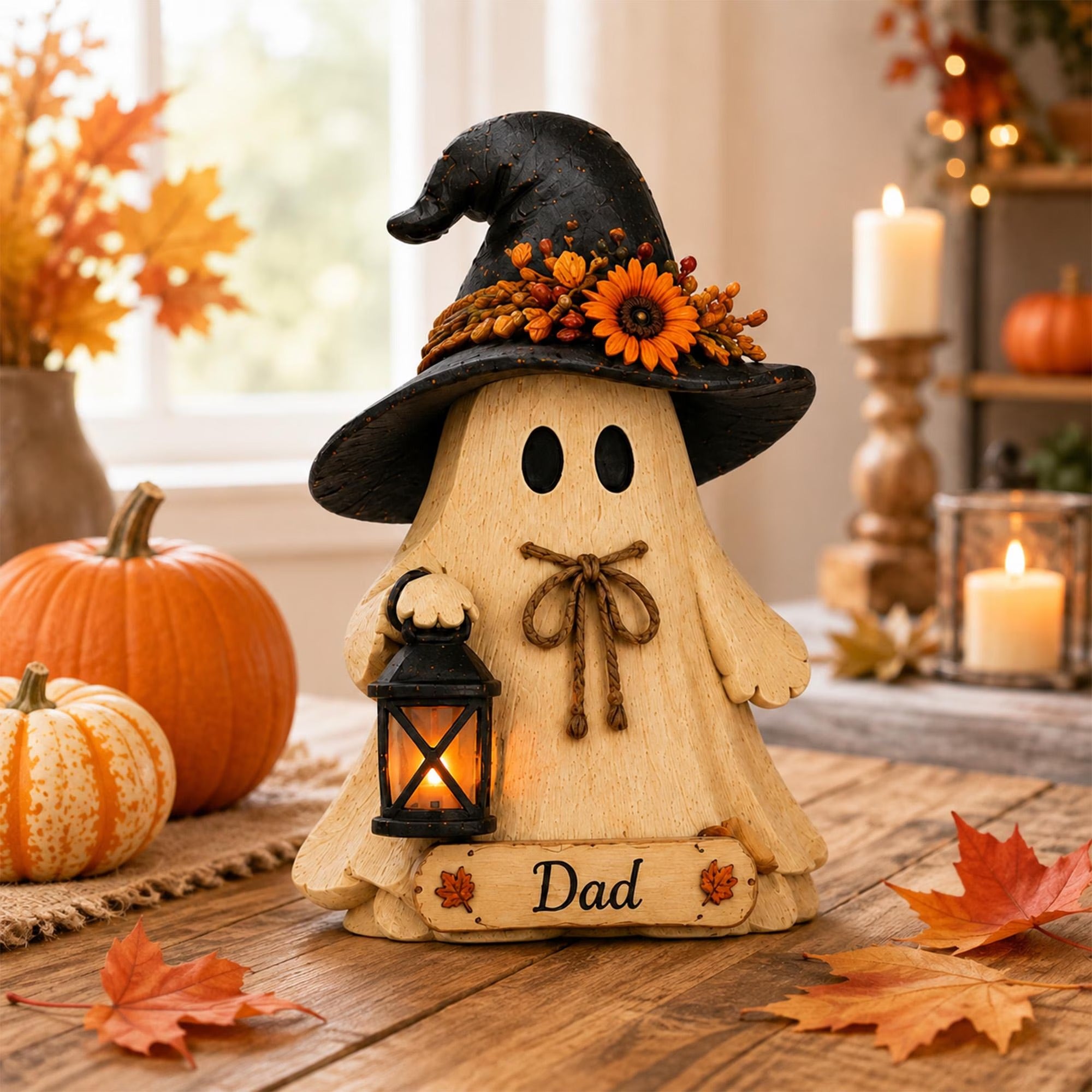 Personalized Halloween Ghost Wooden Block, Custom Name Ghost Figurine, Cute Fall Pumpkin Decor, Spooky Family Gift