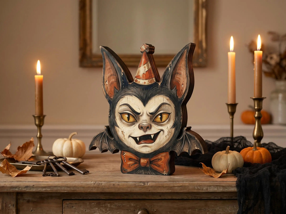 Vintage Halloween Wooden Block Decor, Retro Shelf Sitter, Vampire Ghost Pumpkin Black Cat Skeleton Witch Owl, Rustic Indoor Home Decoration, Housewarming Gift