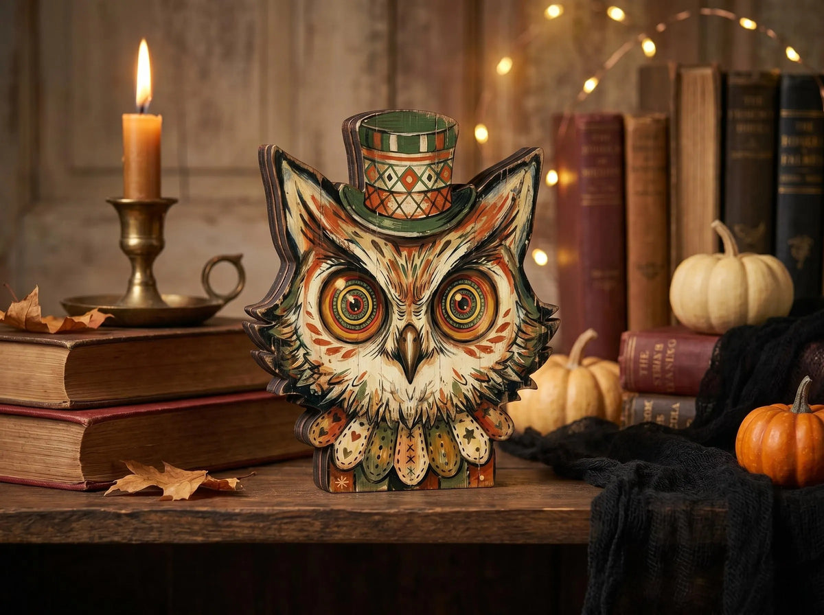 Vintage Halloween Wooden Block Decor, Retro Shelf Sitter, Vampire Ghost Pumpkin Black Cat Skeleton Witch Owl, Rustic Indoor Home Decoration, Housewarming Gift