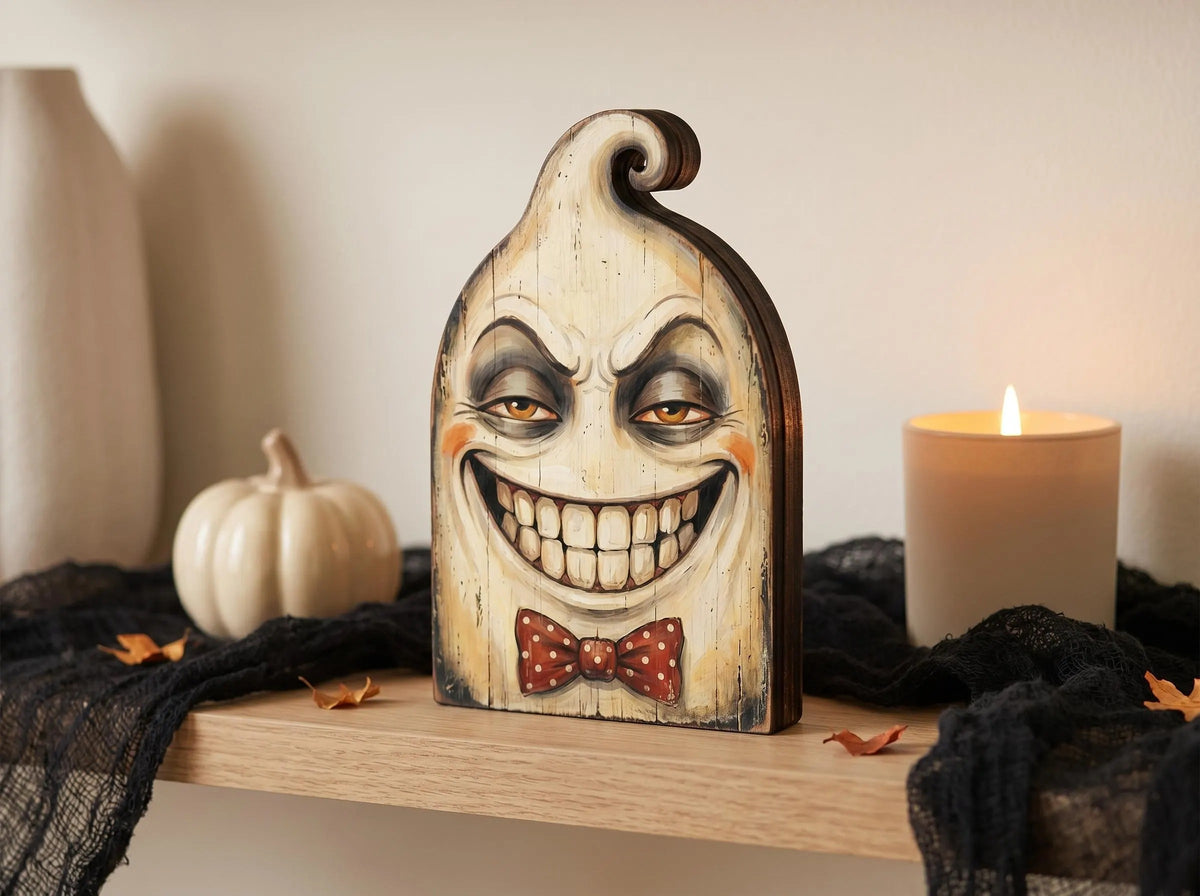 Vintage Halloween Wooden Block Decor, Retro Shelf Sitter, Vampire Ghost Pumpkin Black Cat Skeleton Witch Owl, Rustic Indoor Home Decoration, Housewarming Gift