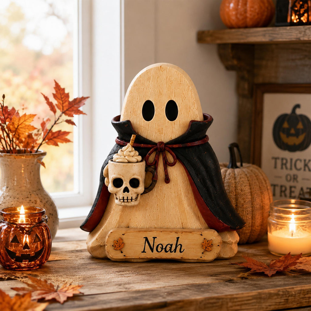 Personalized Halloween Ghost Wooden Block, Custom Name Ghost Figurine, Cute Fall Pumpkin Decor, Spooky Family Gift