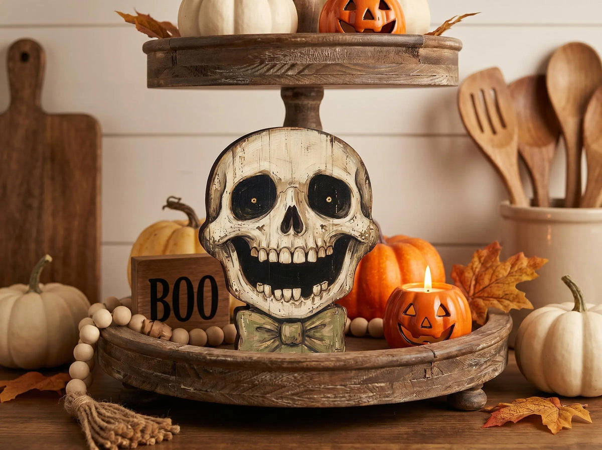 Vintage Halloween Wooden Block Decor, Retro Shelf Sitter, Vampire Ghost Pumpkin Black Cat Skeleton Witch Owl, Rustic Indoor Home Decoration, Housewarming Gift