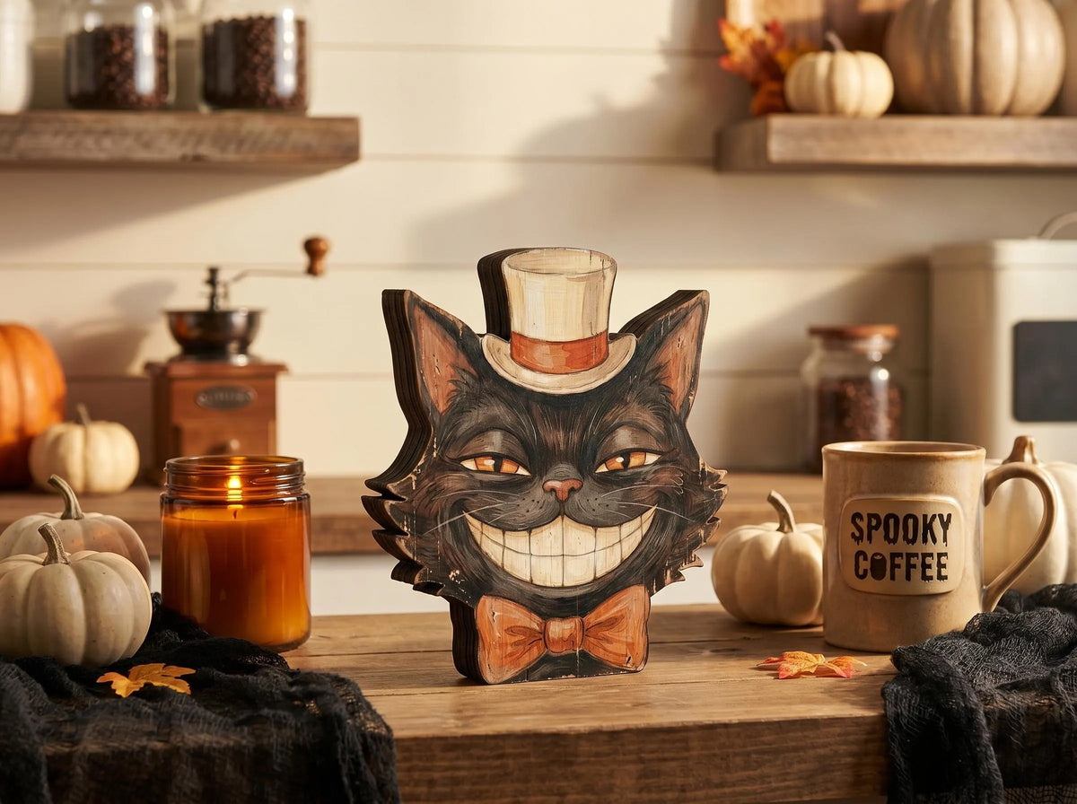 Vintage Halloween Wooden Block Decor, Retro Shelf Sitter, Vampire Ghost Pumpkin Black Cat Skeleton Witch Owl, Rustic Indoor Home Decoration, Housewarming Gift