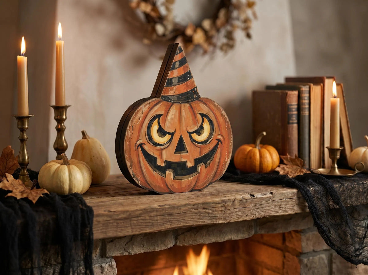 Vintage Halloween Wooden Block Decor, Retro Shelf Sitter, Vampire Ghost Pumpkin Black Cat Skeleton Witch Owl, Rustic Indoor Home Decoration, Housewarming Gift