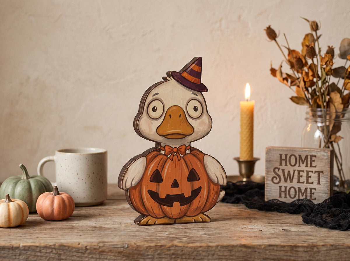 Vintage Halloween Wooden Block Decor, Retro Shelf Sitter, Silly Goose Frog Black Cat Witch Owl Crow, Rustic Indoor Home Decoration, Housewarming Gift