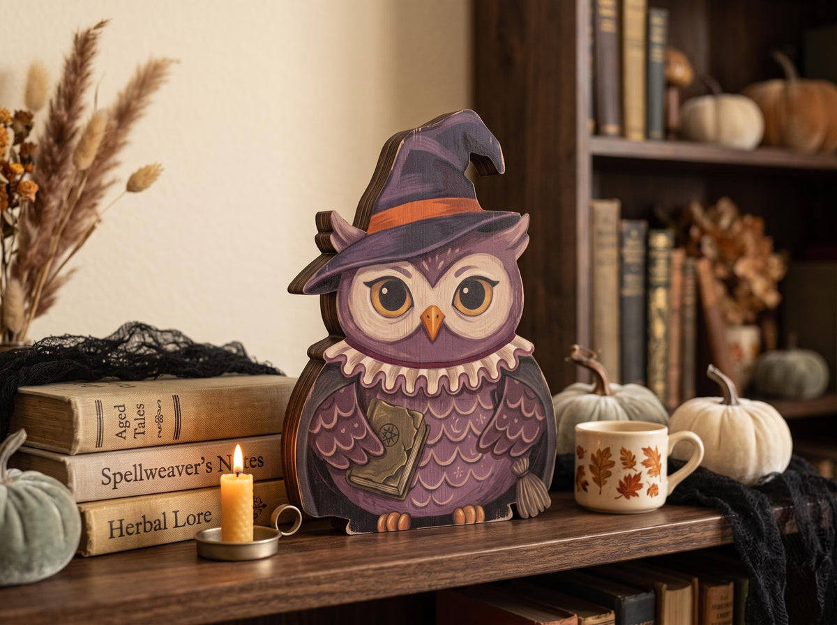 Vintage Halloween Wooden Block Decor, Retro Shelf Sitter, Silly Goose Frog Black Cat Witch Owl Crow, Rustic Indoor Home Decoration, Housewarming Gift