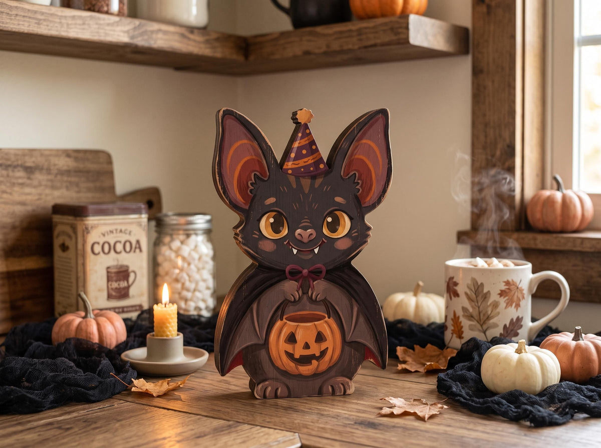 Vintage Halloween Wooden Block Decor, Retro Shelf Sitter, Silly Goose Frog Black Cat Witch Owl Crow, Rustic Indoor Home Decoration, Housewarming Gift