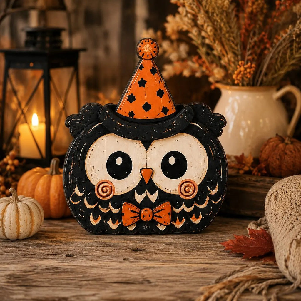 Halloween Pumpkin Wood Cutout – Festive Autumn Tabletop Decoration, Plywood Character Standee