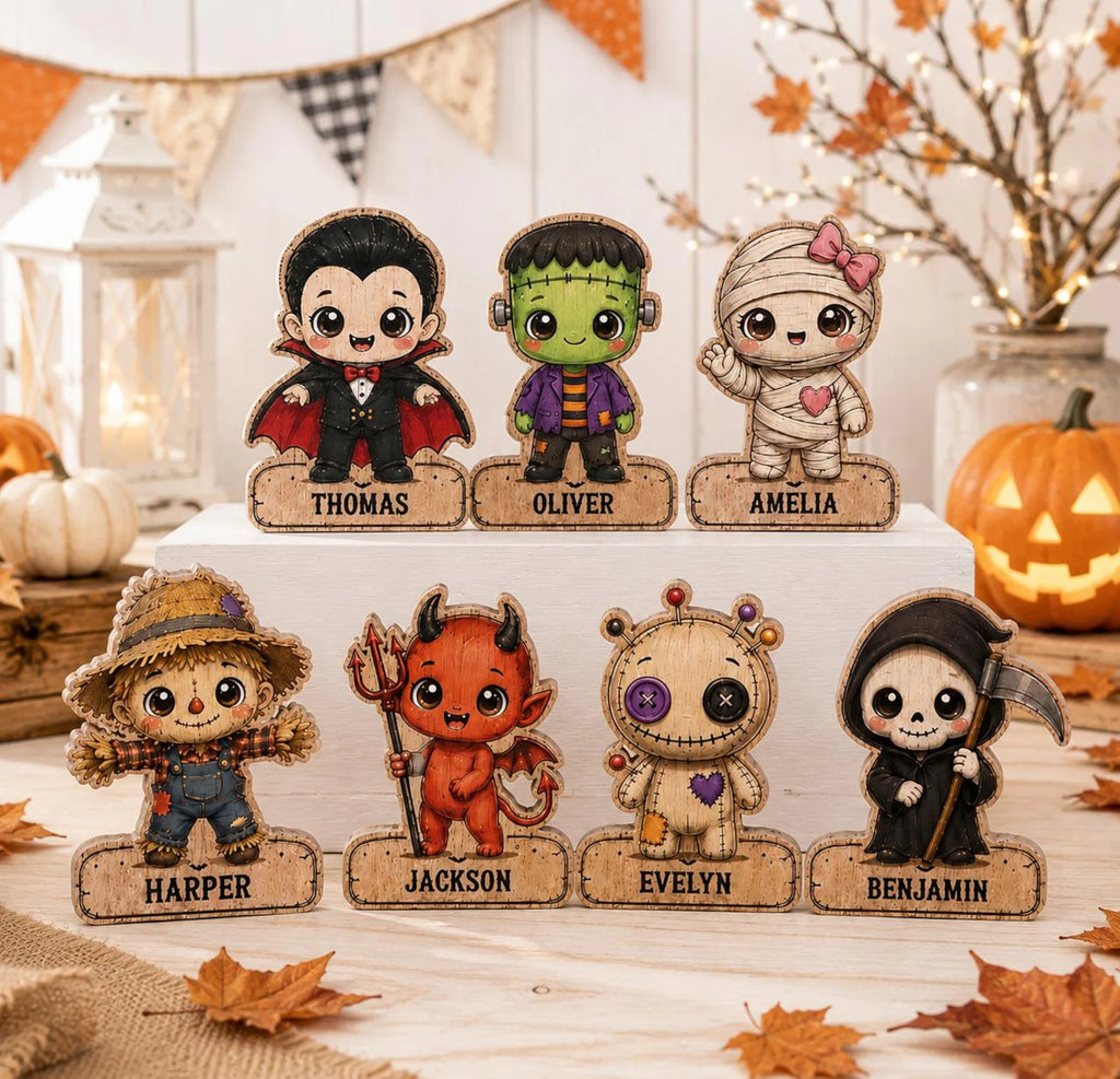 Personalized Halloween Wooden Block, Custom Name Halloween Decor, Cute Spooky Character Sign, Kids Halloween Gift, Halloween Shelf Decor
