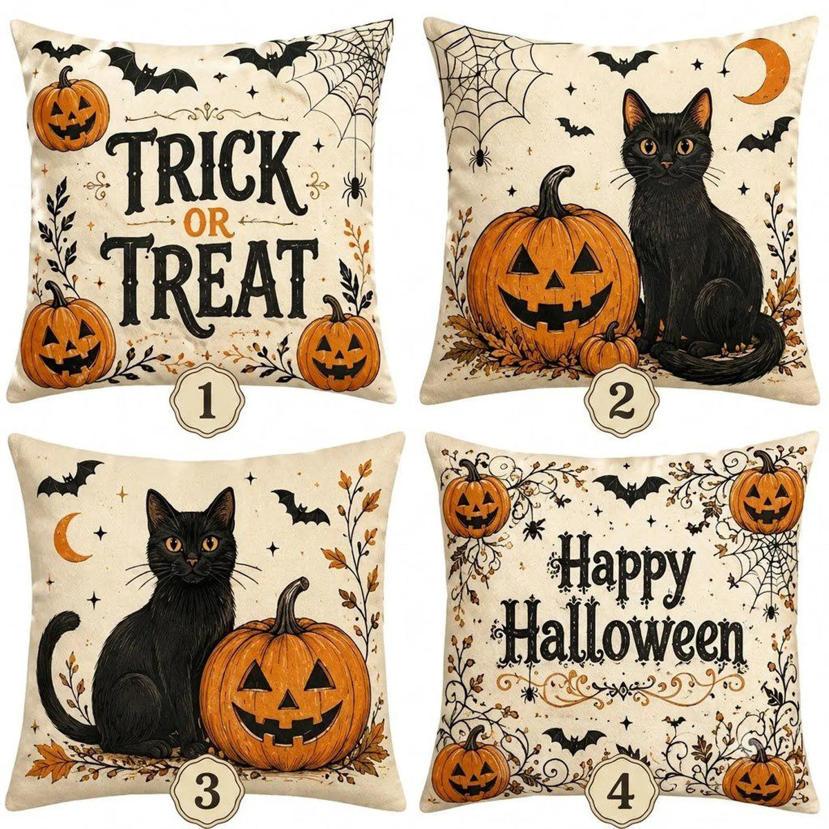 Halloween Black Cat Pumpkin Throw Pillow Cover Set, Vintage Spooky Autumn Cushion, Trick or Treat Decor, Gothic Farmhouse Fall Home Accent