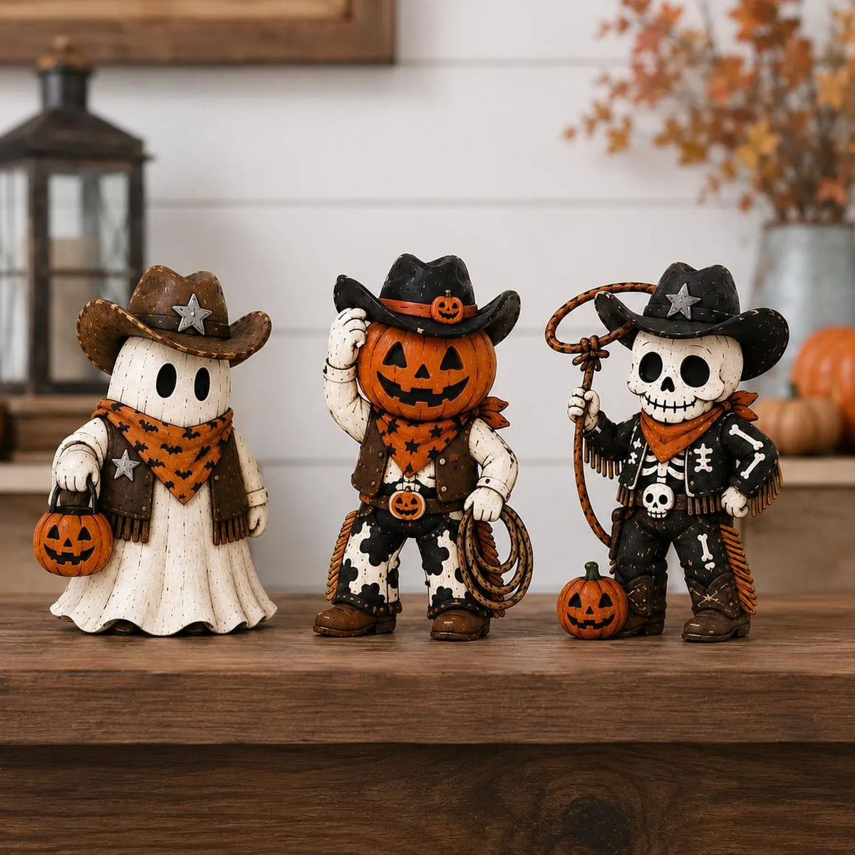 Halloween Cowboy Wooden Block, Ghost Cowboy Shelf Sitter, Rustic Western Tiered Tray Decor, Spooky Fall Tabletop Decoration, Halloween Gift
