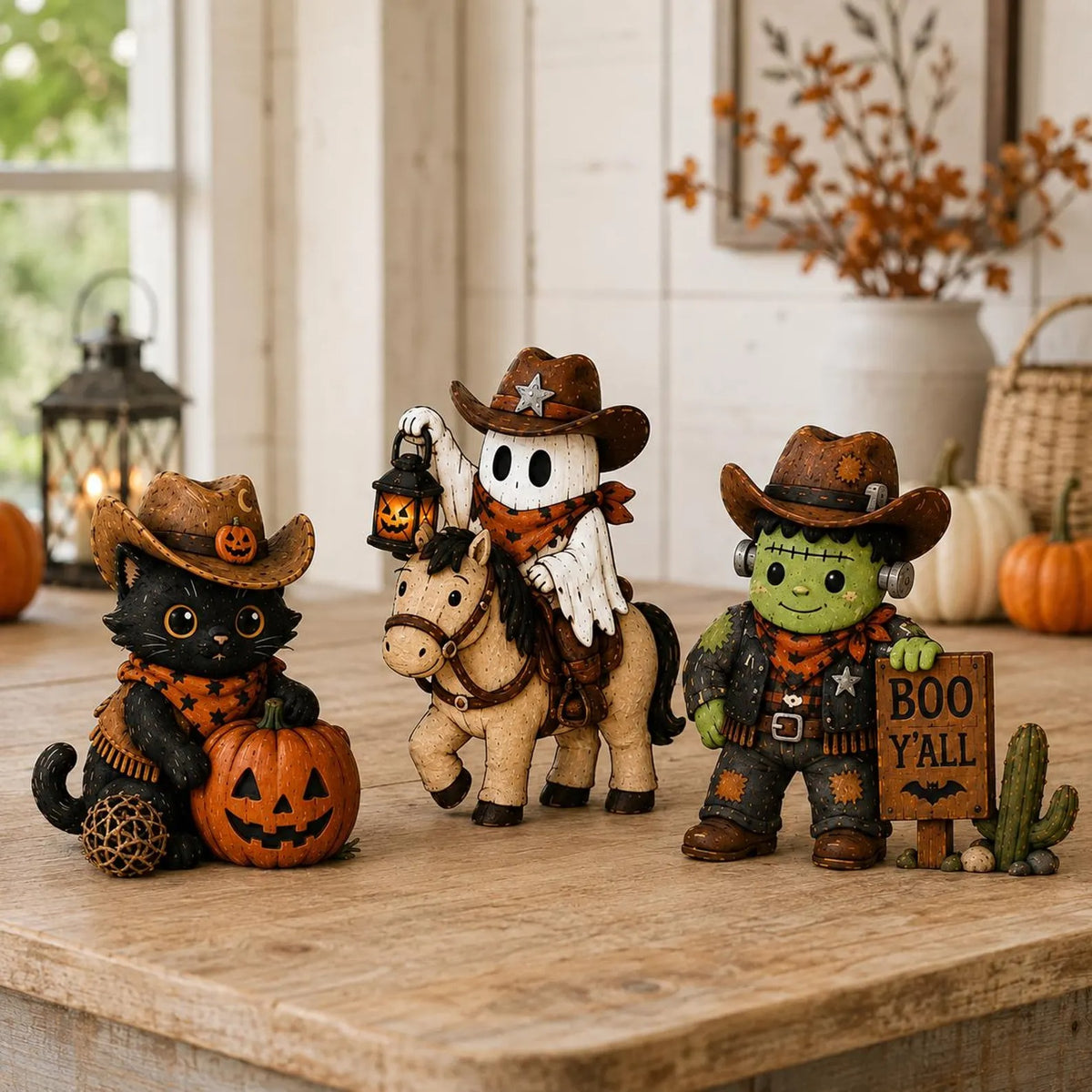 Halloween Cowboy Wooden Block, Ghost Cowboy Shelf Sitter, Rustic Western Tiered Tray Decor, Spooky Fall Tabletop Decoration, Halloween Gift