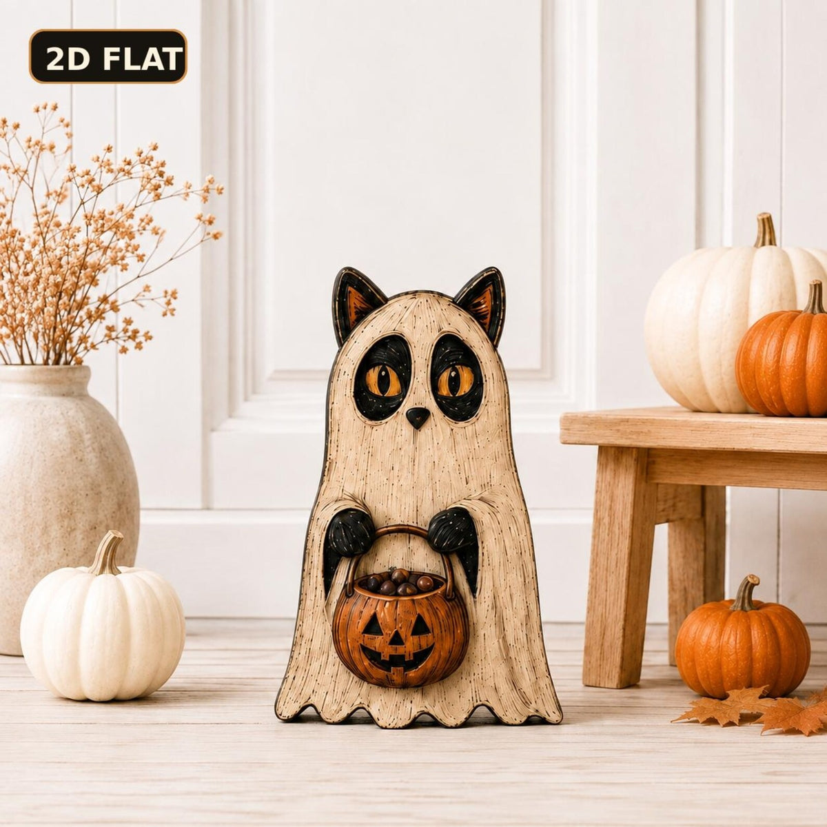 Halloween Black Cat Wooden Decor, Witch Vampire Mummy Ghost Shelf Sitter, Spooky Tiered Tray Decoration, Vintage Fall Tabletop Decor, Cat Lover Gift