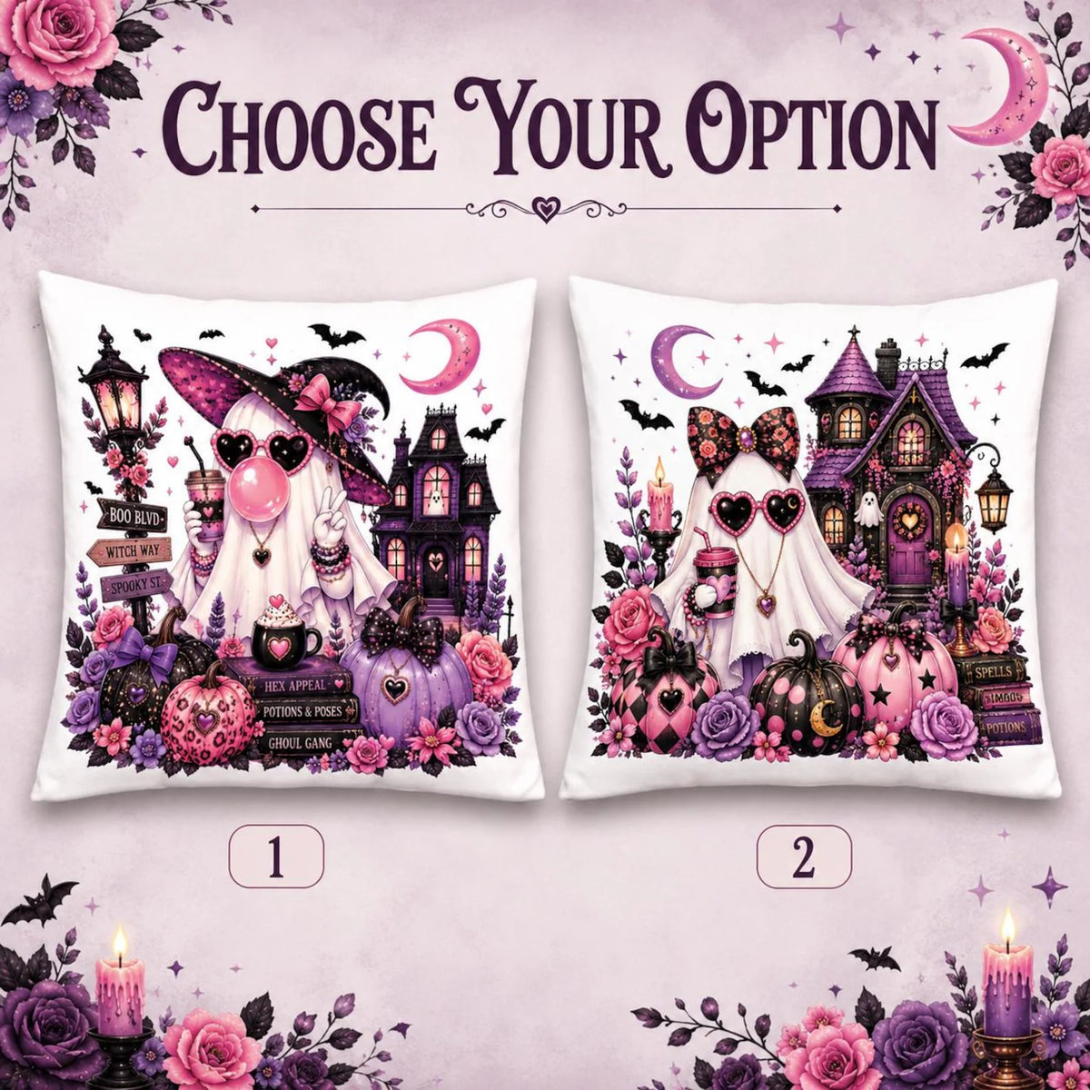 Cute Halloween Ghost Pillow Cover, Pink Witchy Haunted House Decor, Floral Pumpkin Throw Cushion, Spooky Fall Home Accent, Halloween Gift