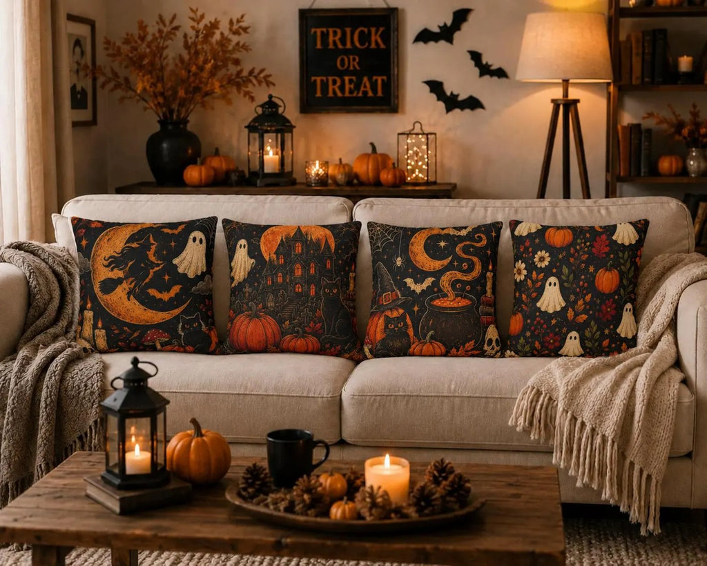 Halloween Pillow Cover, Gothic Witch Ghost Pumpkin Throw Pillow Case, Spooky Fall Home Decor, Halloween Cushion Decoration