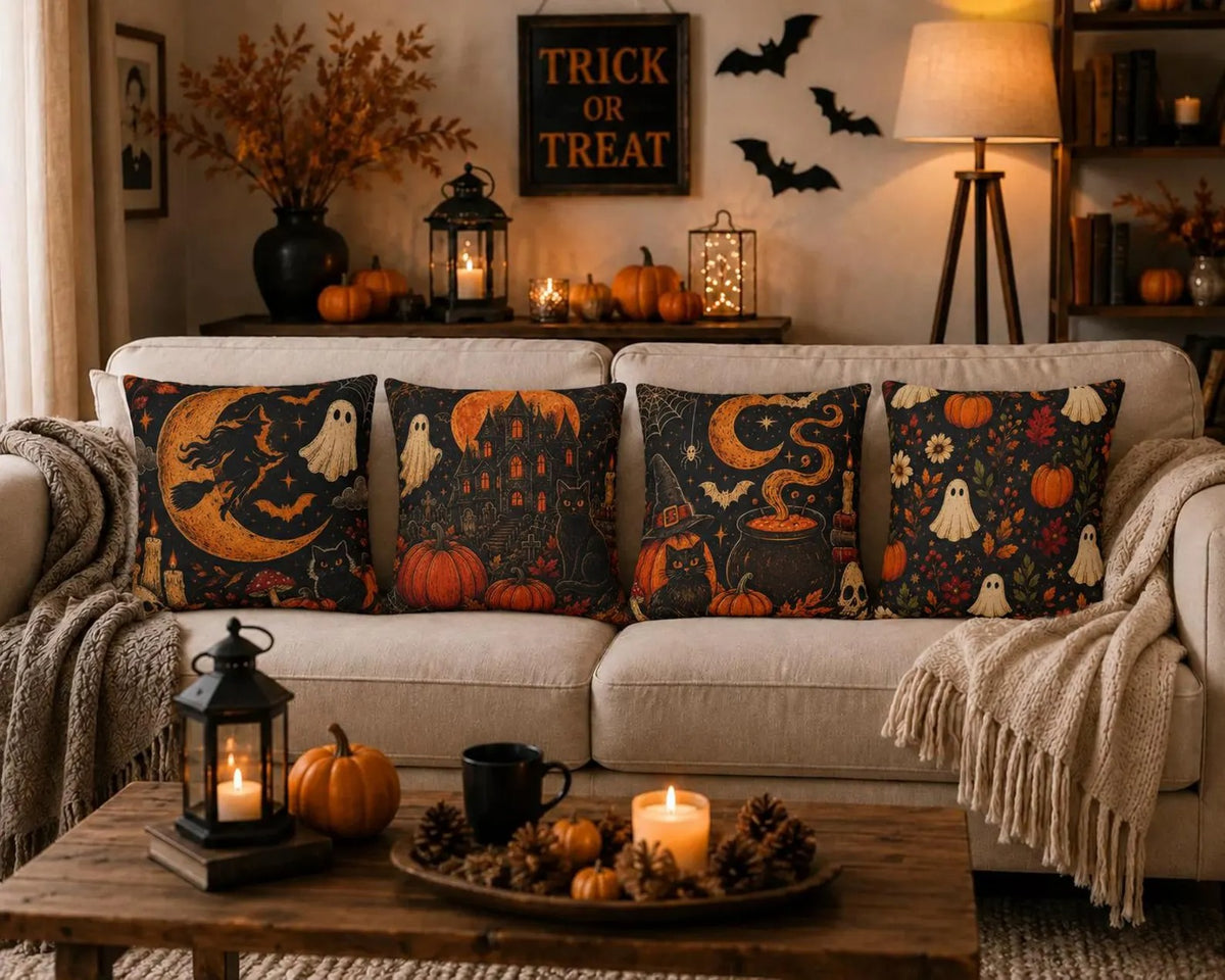 Halloween Pillow Cover, Gothic Witch Ghost Pumpkin Throw Pillow Case, Spooky Fall Home Decor, Halloween Cushion Decoration