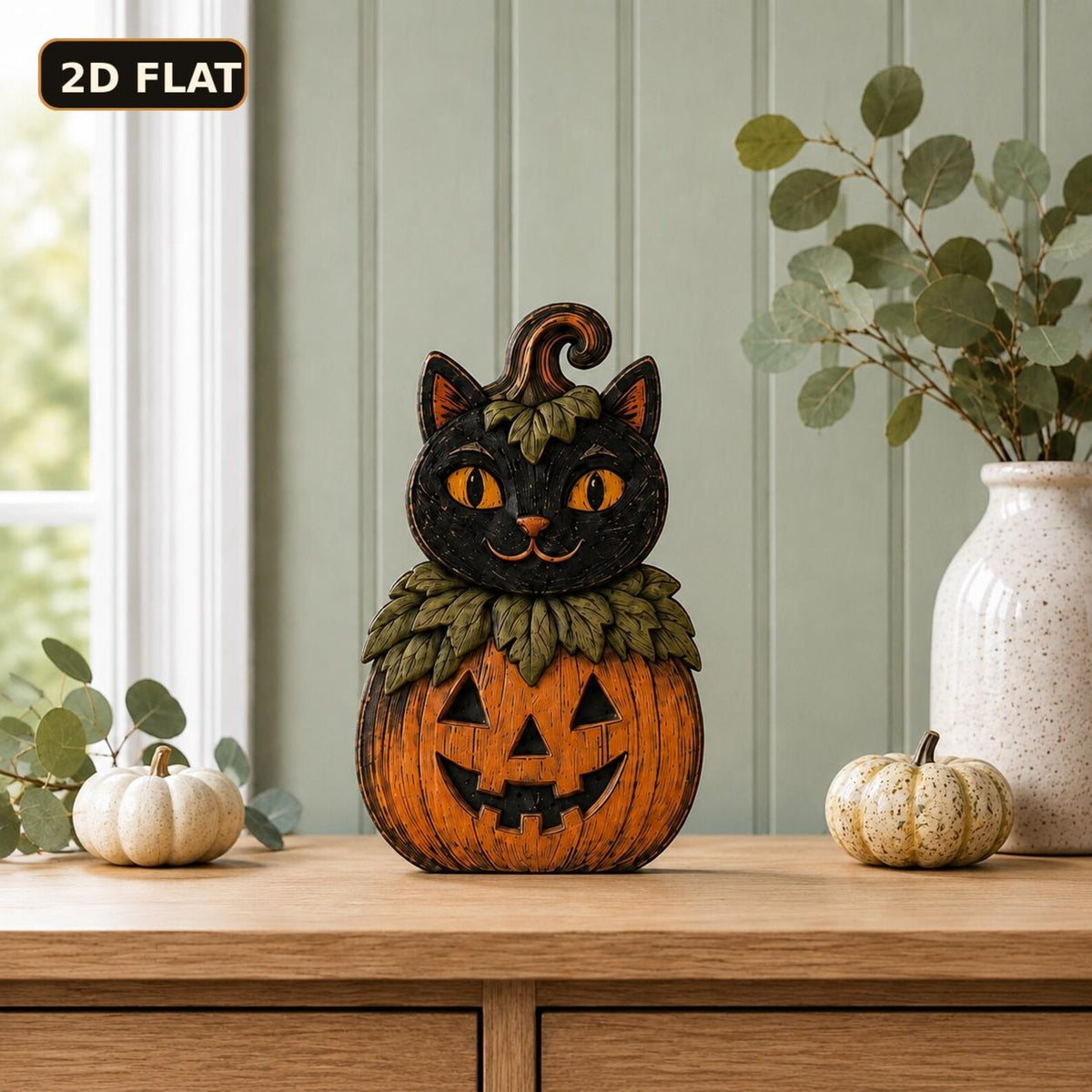 Halloween Black Cat Wooden Decor, Witch Vampire Mummy Ghost Shelf Sitter, Spooky Tiered Tray Decoration, Vintage Fall Tabletop Decor, Cat Lover Gift