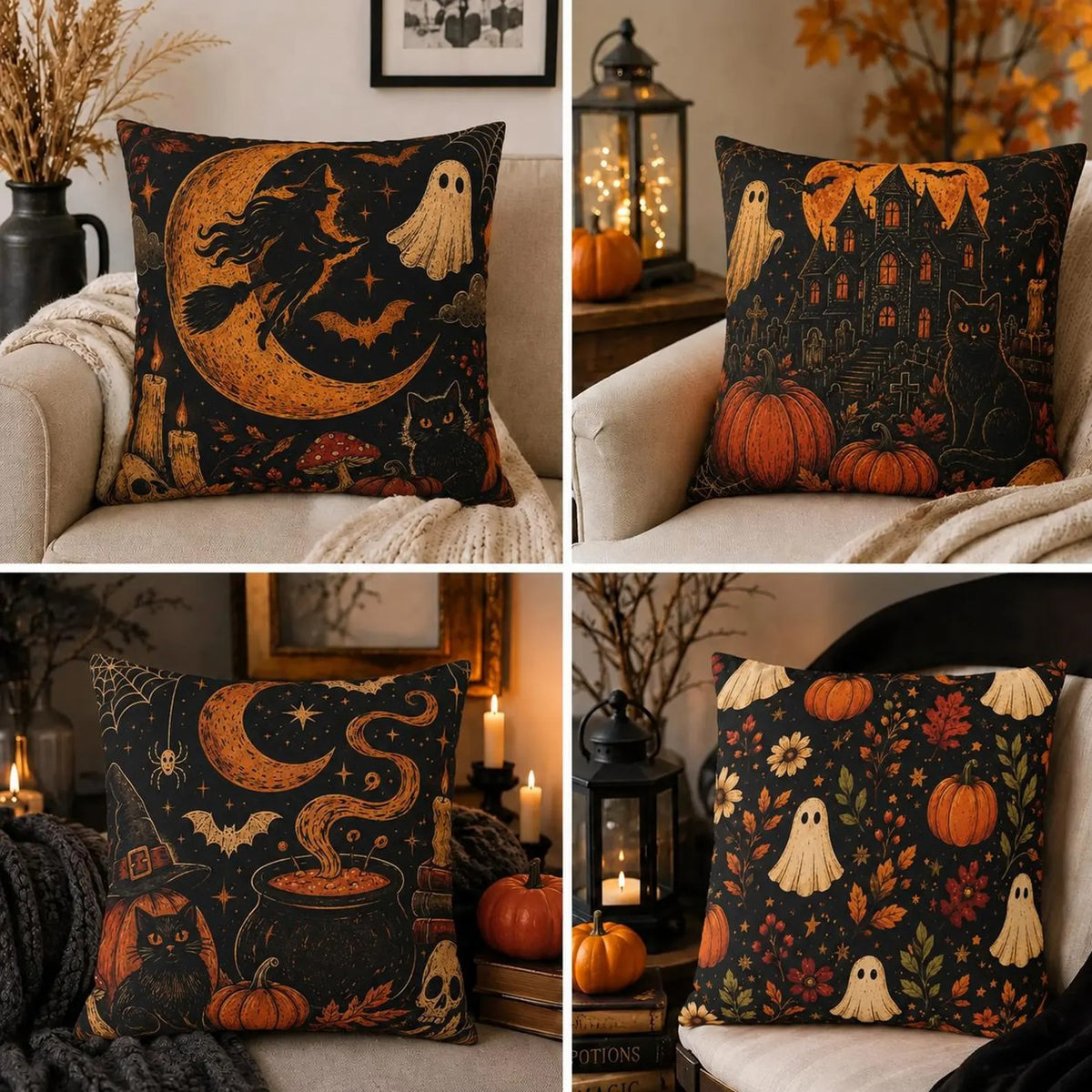 Halloween Pillow Cover, Gothic Witch Ghost Pumpkin Throw Pillow Case, Spooky Fall Home Decor, Halloween Cushion Decoration