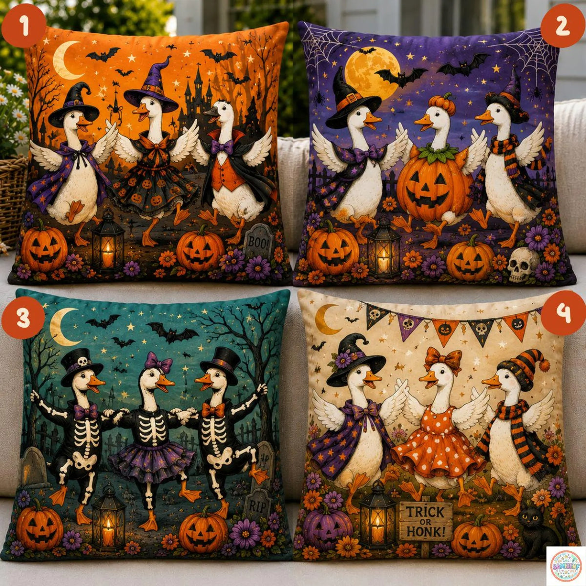 Trick or Honk Halloween Pillow Cover, Cute Spooky Goose Throw Pillow, Vintage Witch Goose Cushion Case, Whimsical Fall Home Decor, Halloween Gift