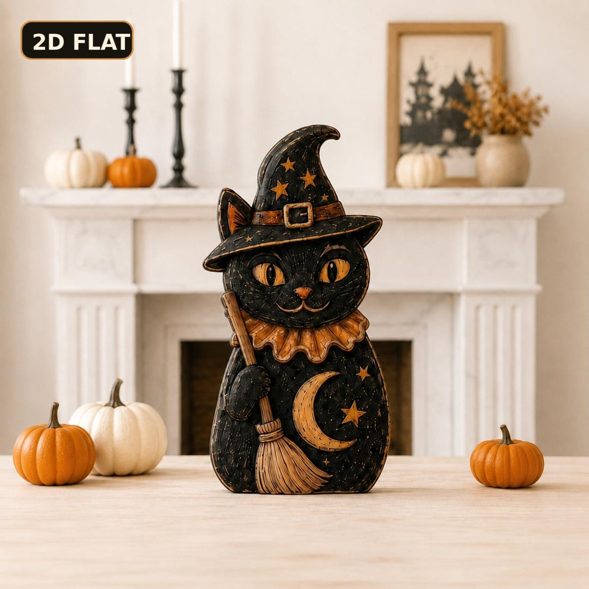 Halloween Black Cat Wooden Decor, Witch Vampire Mummy Ghost Shelf Sitter, Spooky Tiered Tray Decoration, Vintage Fall Tabletop Decor, Cat Lover Gift