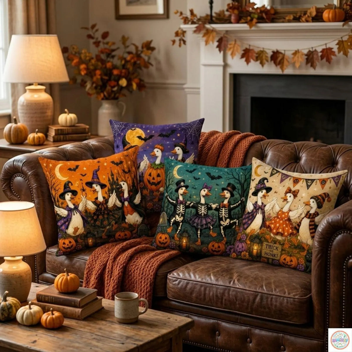 Trick or Honk Halloween Pillow Cover, Cute Spooky Goose Throw Pillow, Vintage Witch Goose Cushion Case, Whimsical Fall Home Decor, Halloween Gift
