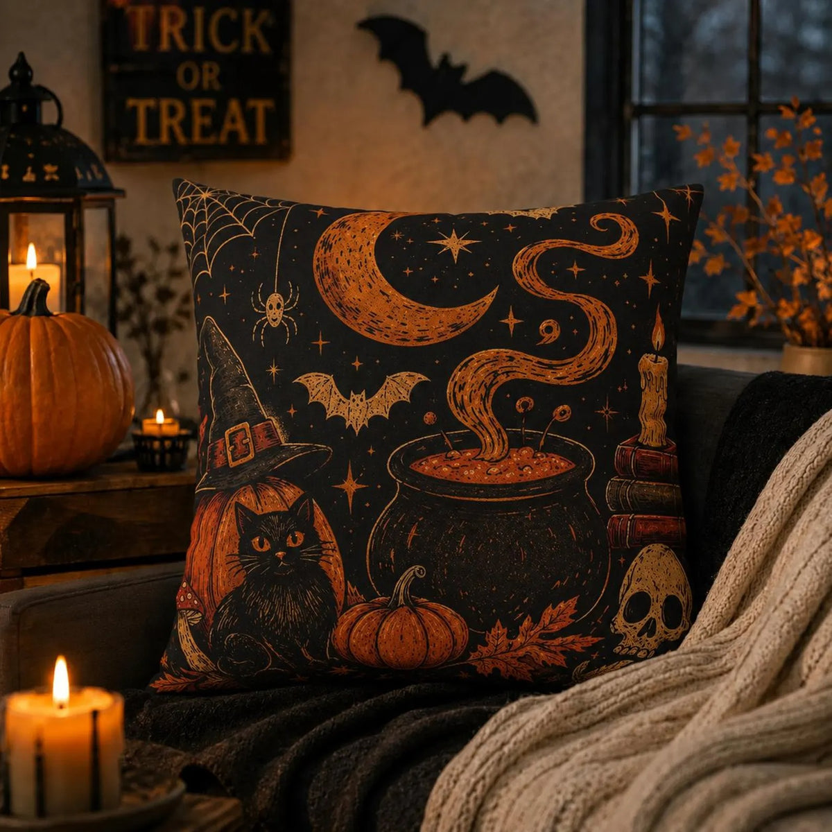 Halloween Pillow Cover, Gothic Witch Ghost Pumpkin Throw Pillow Case, Spooky Fall Home Decor, Halloween Cushion Decoration