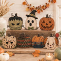 Vintage Halloween Villains Wooden Blocks, Spooky Characters Shelf Decor, Halloween Characters Wooden Block, Frankenstein – Jack Skellington – Jack-o'-Lantern – Jason Voorhees – Freddy Krueger – Chucky – Pennywise