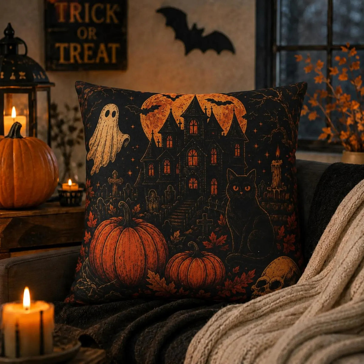 Halloween Pillow Cover, Gothic Witch Ghost Pumpkin Throw Pillow Case, Spooky Fall Home Decor, Halloween Cushion Decoration