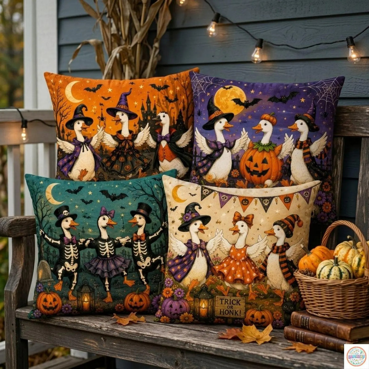 Trick or Honk Halloween Pillow Cover, Cute Spooky Goose Throw Pillow, Vintage Witch Goose Cushion Case, Whimsical Fall Home Decor, Halloween Gift