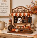 Ghost Brew Cart 2D FLAT Wooden Block, Spooky Coffee Table Accent, Halloween Decor