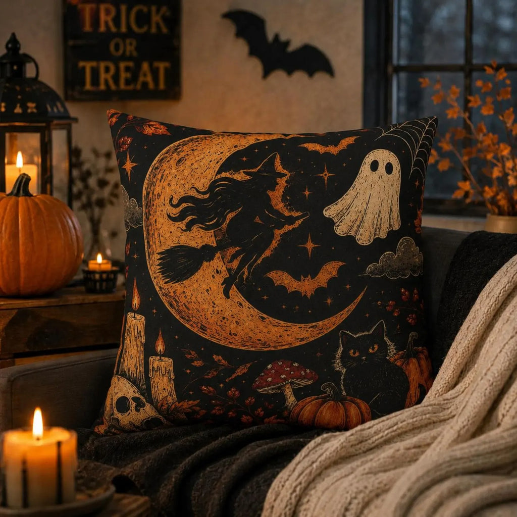 Halloween Pillow Cover, Gothic Witch Ghost Pumpkin Throw Pillow Case, Spooky Fall Home Decor, Halloween Cushion Decoration
