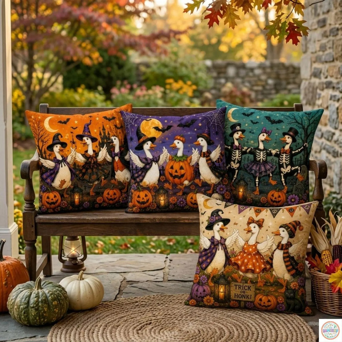 Trick or Honk Halloween Pillow Cover, Cute Spooky Goose Throw Pillow, Vintage Witch Goose Cushion Case, Whimsical Fall Home Decor, Halloween Gift