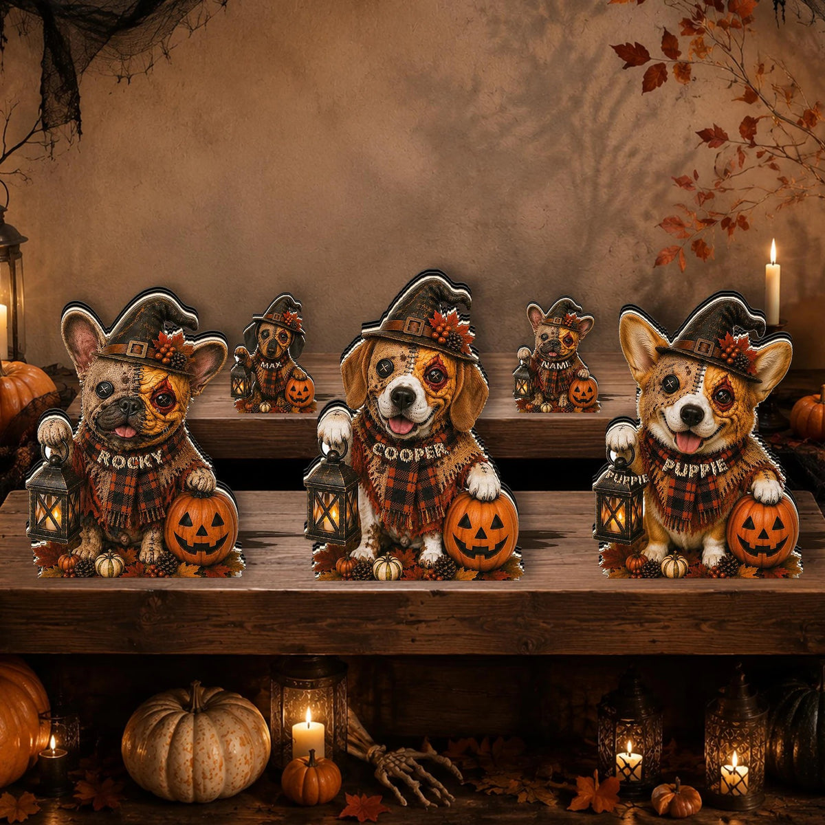 Personalized Halloween Dog Wooden Block, Custom Dog Face Pumpkin Witch Decor, Vintage Shelf Sitter, Trick or Treat Decoration, Dog Lover Gift