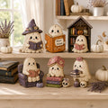 Cute Ghost Reading Book Halloween Decor Set, Whimsical Spooky Season Wooden Blocks, Witchy Ghost Shelf Sitters, Fall Home Decoration