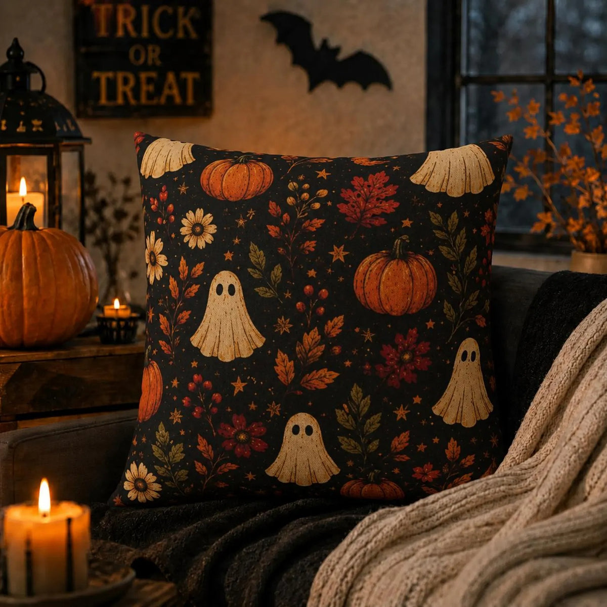 Halloween Pillow Cover, Gothic Witch Ghost Pumpkin Throw Pillow Case, Spooky Fall Home Decor, Halloween Cushion Decoration