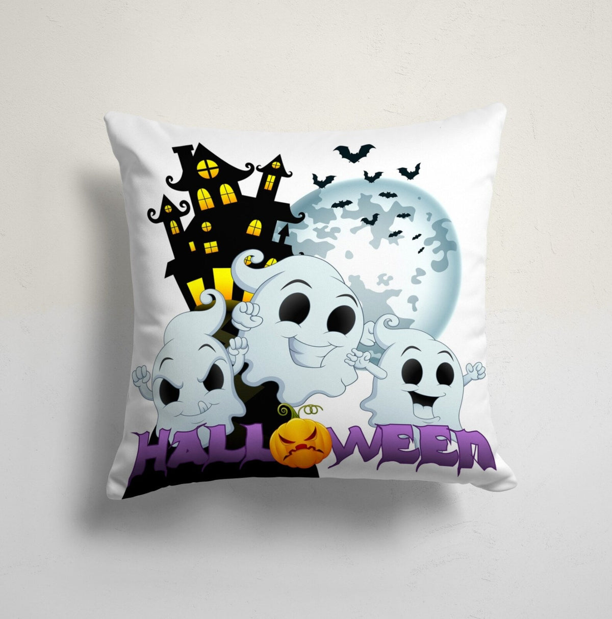 Halloween Spider Witch Hat Throw Pillow Cover, Carved Pumpkin & Haunted House Cushion Case, Spooky Fall Home Decor, Halloween Party Decoration