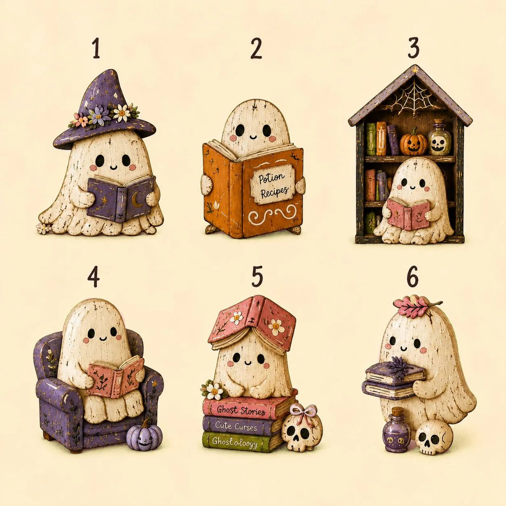 Cute Ghost Reading Book Halloween Decor Set, Whimsical Spooky Season Wooden Blocks, Witchy Ghost Shelf Sitters, Fall Home Decoration