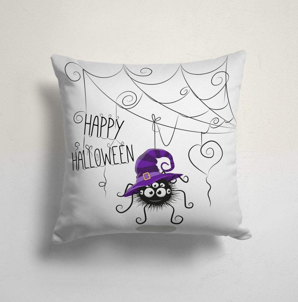 Halloween Spider Witch Hat Throw Pillow Cover, Carved Pumpkin & Haunted House Cushion Case, Spooky Fall Home Decor, Halloween Party Decoration