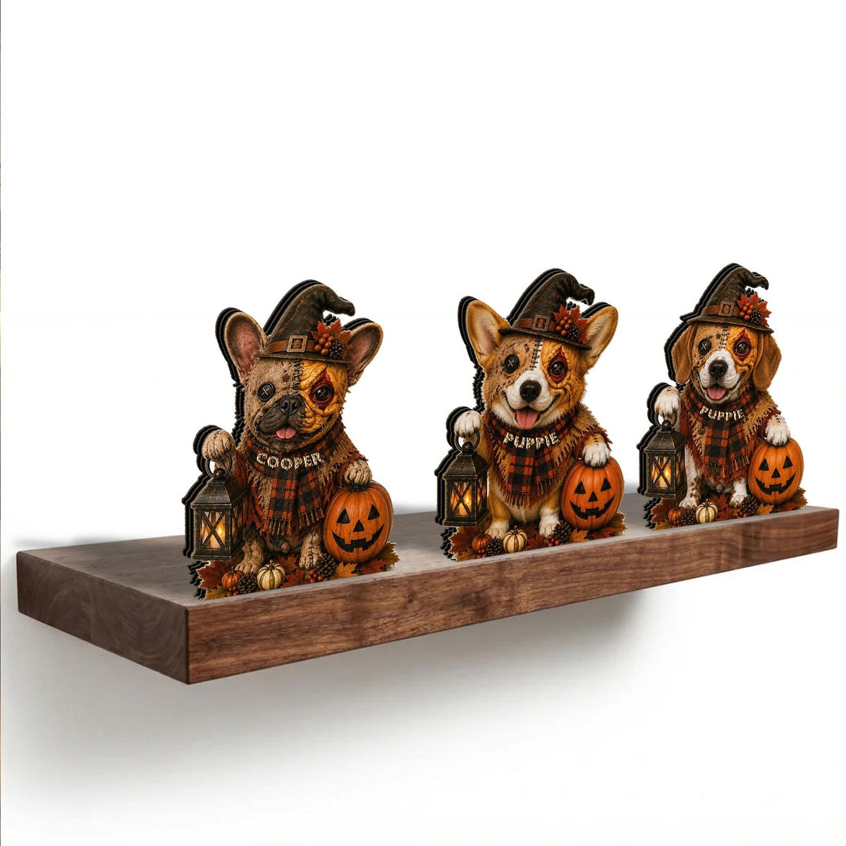 Personalized Halloween Dog Wooden Block, Custom Dog Face Pumpkin Witch Decor, Vintage Shelf Sitter, Trick or Treat Decoration, Dog Lover Gift