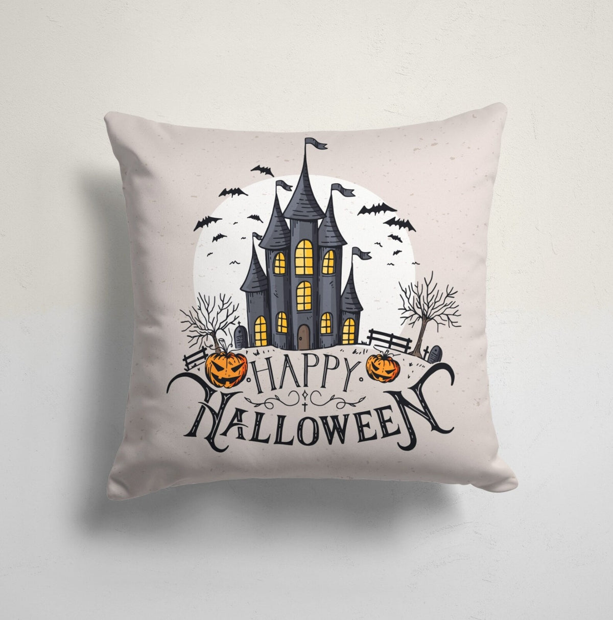 Halloween Spider Witch Hat Throw Pillow Cover, Carved Pumpkin & Haunted House Cushion Case, Spooky Fall Home Decor, Halloween Party Decoration