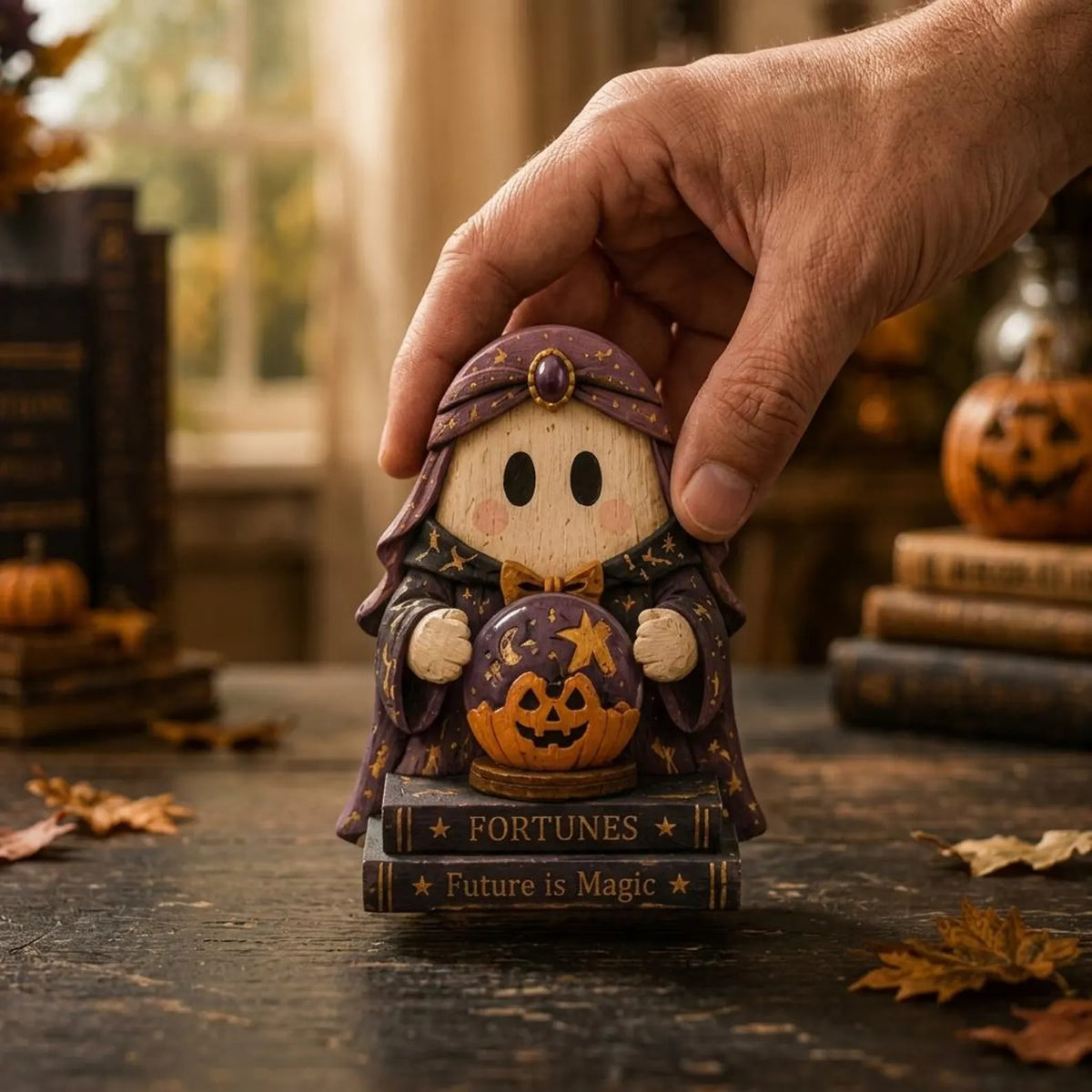 Halloween Witch Ghost Wooden Block, Cute Spooky Fall Decor, Haunted Home Tabletop Display, Rustic Autumn Party Decoration, Halloween Gift