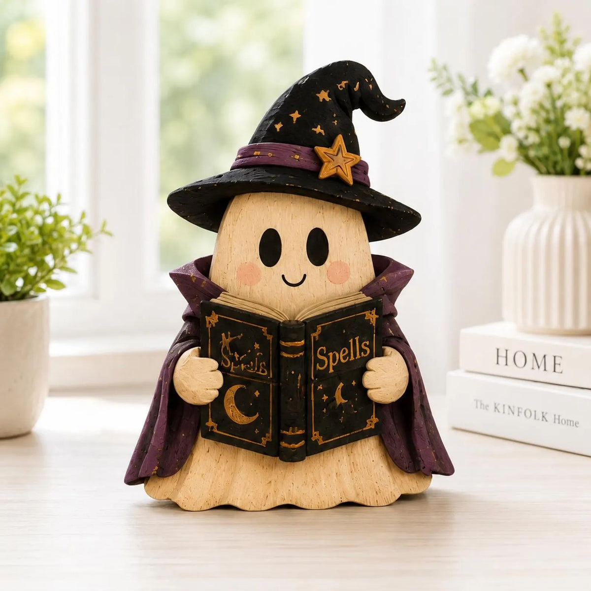 Halloween Witch Ghost Wooden Block, Cute Spooky Fall Decor, Haunted Home Tabletop Display, Rustic Autumn Party Decoration, Halloween Gift