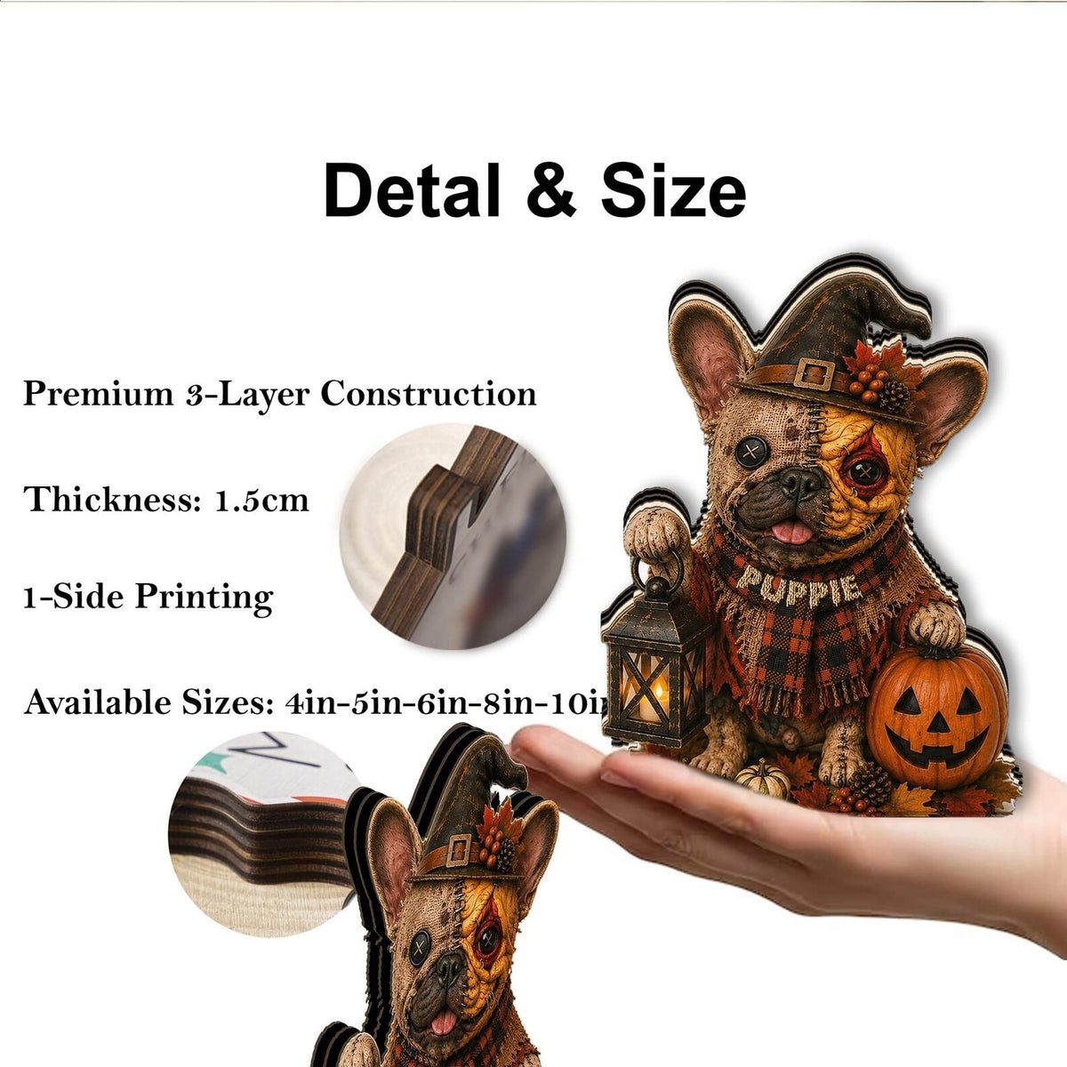 Personalized Halloween Dog Wooden Block, Custom Dog Face Pumpkin Witch Decor, Vintage Shelf Sitter, Trick or Treat Decoration, Dog Lover Gift