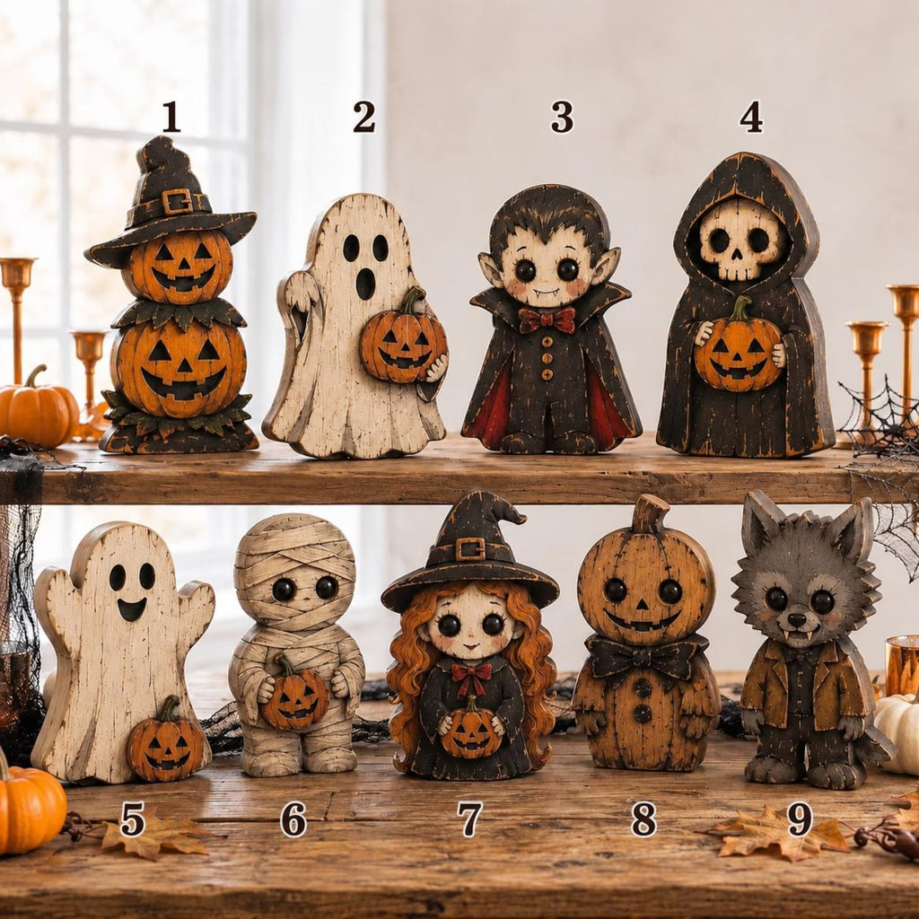 Vintage Inspired Halloween Wooden Figures – Hand Painted Spooky Characters