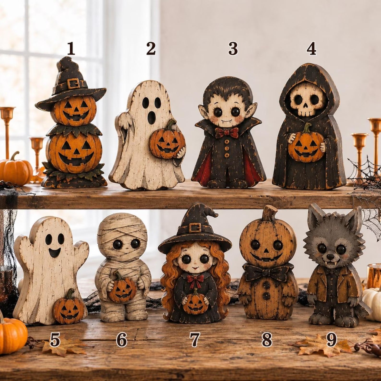Vintage Inspired Halloween Wooden Figures – Hand Painted Spooky Characters