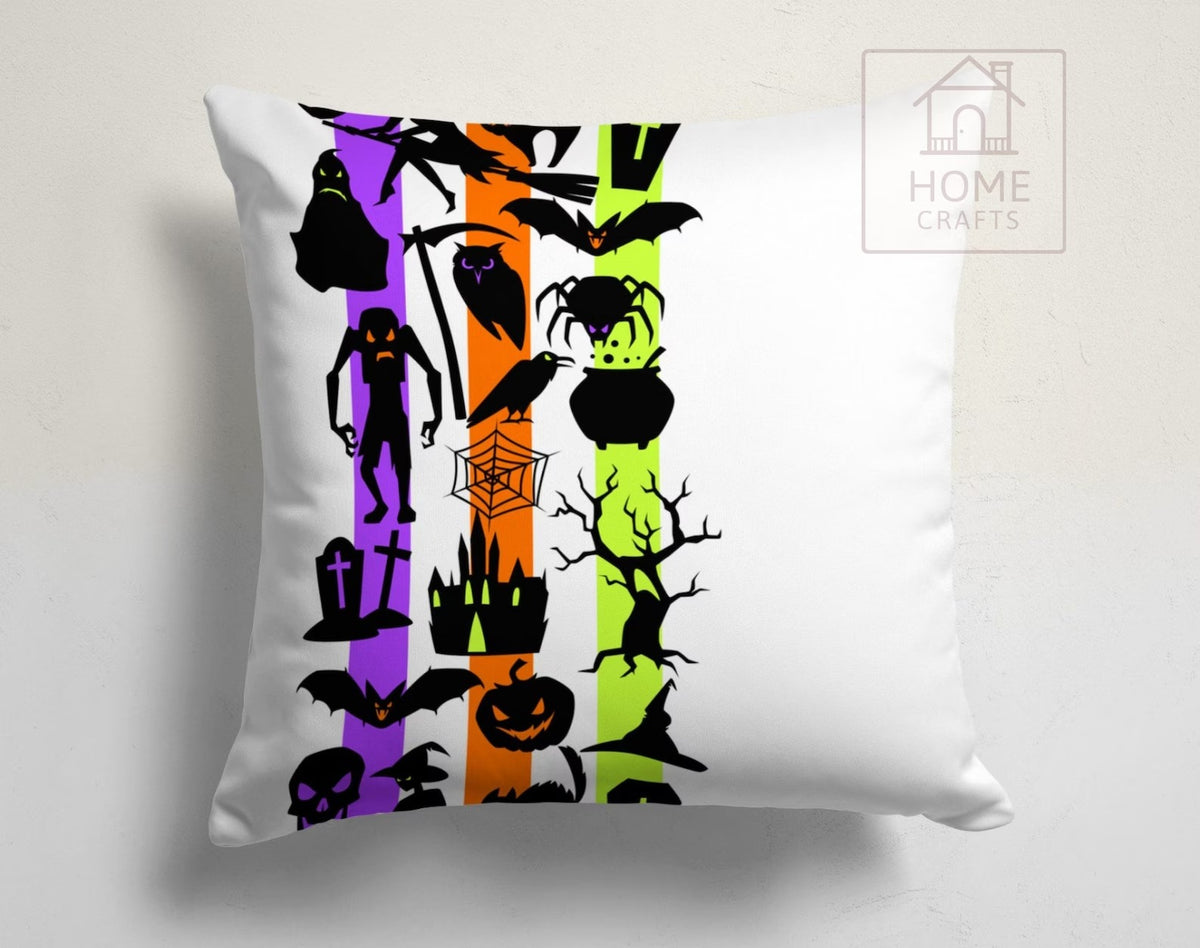 Halloween Pumpkin & Monster Throw Pillow Cover, Spooky Festive Cushion Case, Cute Fall Home Decor, Halloween Sofa Decoration