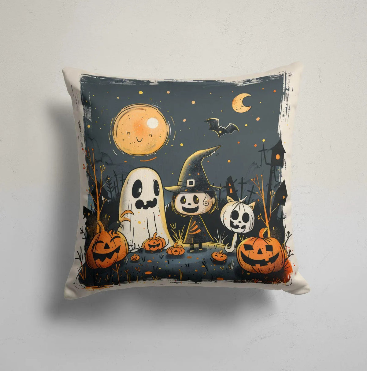 Spooky Halloween Pillow Cover, Haunted House Ghost & Pumpkin Throw Pillows, Fall Home Decor, Custom Size Cushion Covers